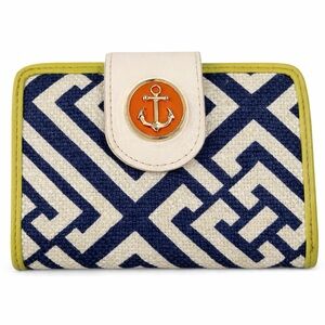 Spartina Wallet Blue White Canvas Leather Trim  449 Nautical Anchor